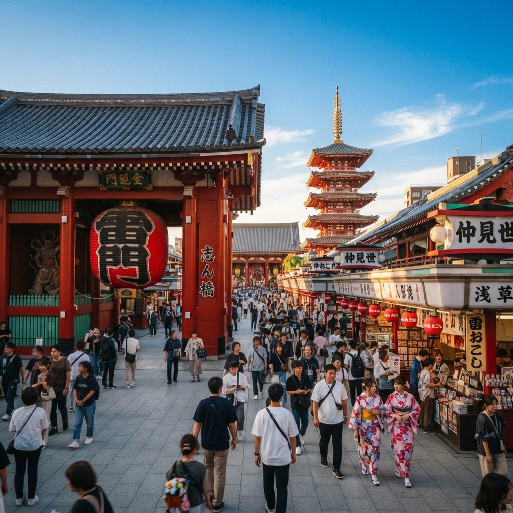 Senso-ji temple and Kaminarimon gate in Asakusa
